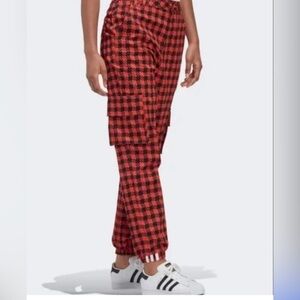 Adidas Women's orange and Black Plaid cargo Joggers